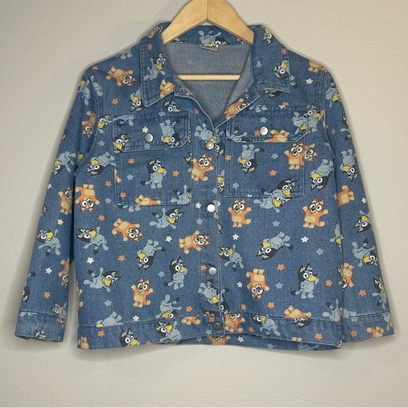 Girls Jean Jacket size XL(14) BLUEY Cartoon Print Denim Bingo Bluey School Coat - Picture 7 of 16